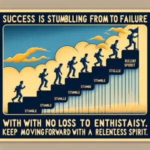 Success is stumbling from failure to failure with no loss of enthusiasm. Keep moving forward with a relentless spirit.