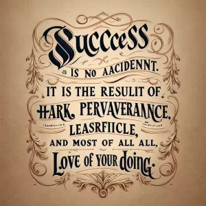 Success is no accident. It is the result of hard work, perseverance, learning, studying, sacrifice and most of all, love of what you are doing. - Pele