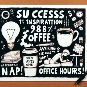 Success is 1% inspiration, 98% coffee, and 1% avoiding the urge to nap in office hours!