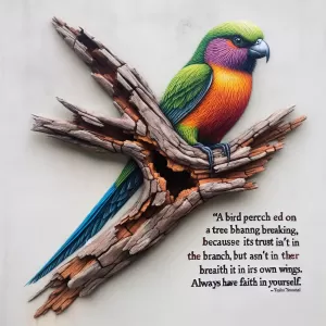 A bird perched on a tree never fears the branch breaking, because its trust isn't in the branch but in its own wings. Always have faith in yourself.