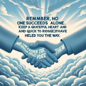 Remember, no one succeeds alone. Keep a grateful heart and be quick to recognize those who have helped you along the way.