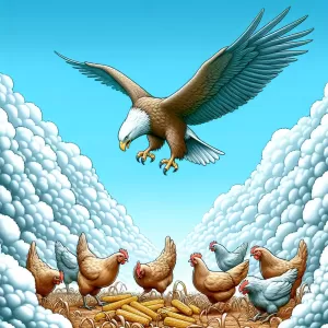 Often the eagle will descend even below the chicken, but the chickens can never reach the clouds.