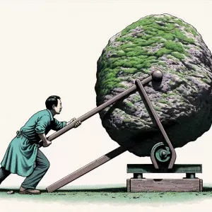 If you want to move a stone, don't push it from the top, place the lever from underneath, and you'll move it easily.