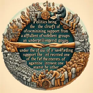 Politics is the art of getting money from the rich and votes from the poor under the pretext of protecting one from the other.