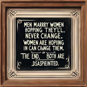 Einstein: Men marry women hoping they’ll never change. Women marry men hoping they can change them. In the end, both are disappointed.