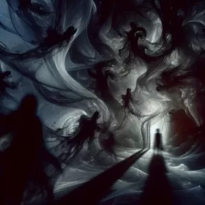 Enlarge In the crooked corners of reality, shadows whisper secrets that nightmares envy.